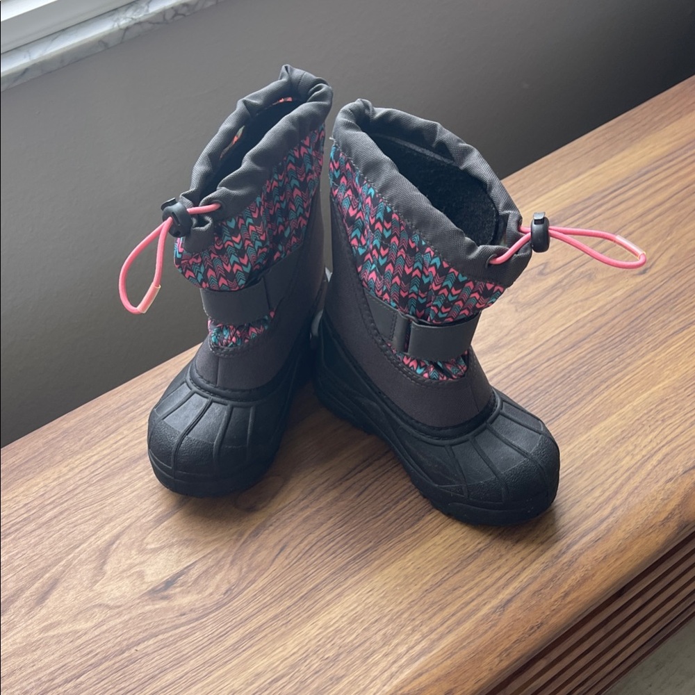 Kids Waterproof Snow Boots - Gray with Pink Accents